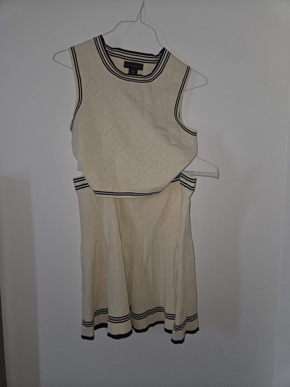 House of Harlow 1960 Cream Knit Tank Dress with Black Trim